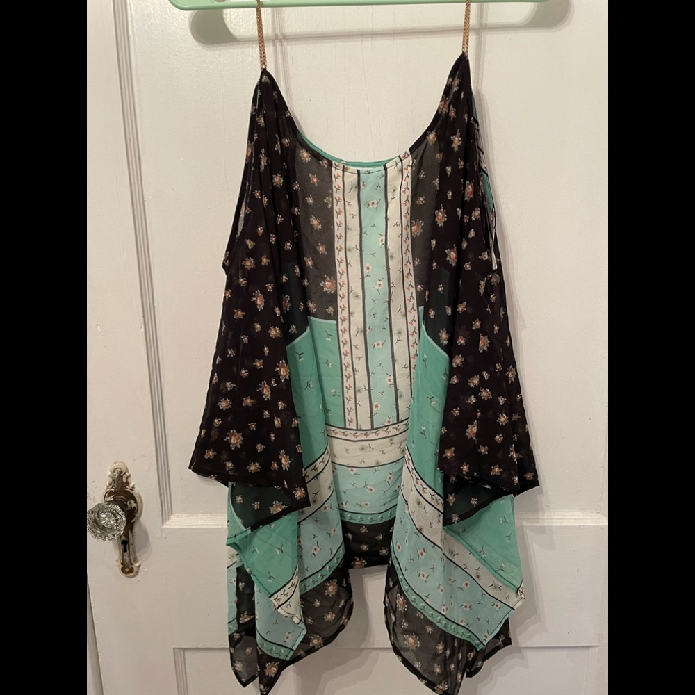 Kaari Blue Curvy 3x Teal Multicolor Sleeveless Top